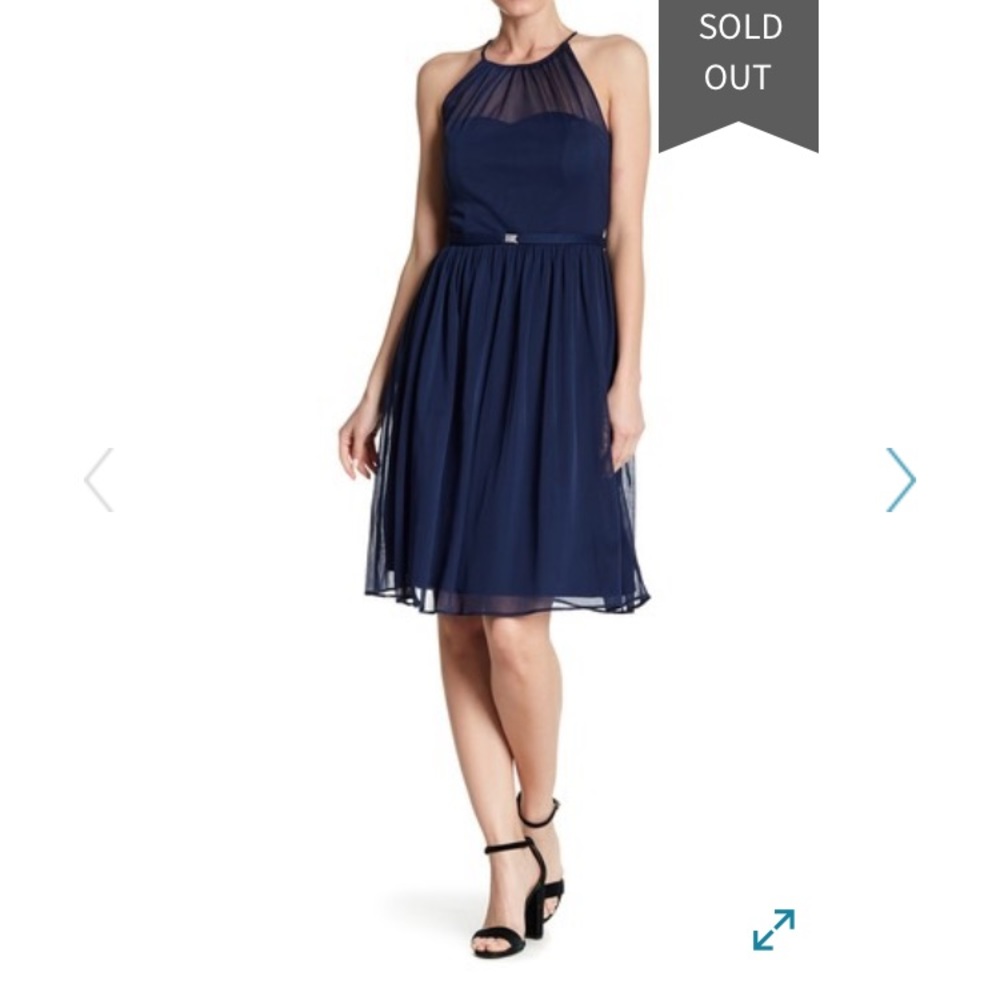 Marina halter sheer mesh dress